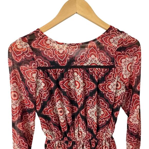 Ella Moss Girls Red Boho Print Tunic Dress Sz 12 Long Sleeves Fall Homecoming - Picture 2 of 5